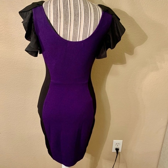 NWT Bodycon Dress Small Fashionomics Purple Black Color Block Ruffled Color Slvs - Picture 9 of 15